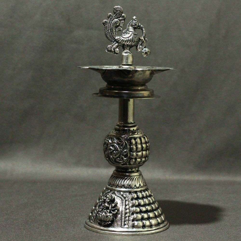 Brass Peacock Samai Diya – Traditional 10 Inch Pooja Oil Lamp
